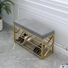 2 Tier Upholstered Organizer Shelf with Gray Padded Cushion Seat
