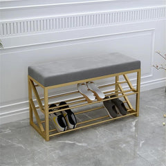 2 Tier Upholstered Organizer Shelf with Gray Padded Cushion Seat