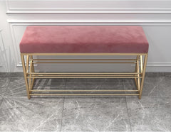 2 Tier Upholstered Organizer Shelf with Pink Padded Cushion Seat