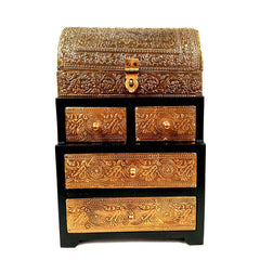 Vintage Jewelry Box Brass | Wooden Chest With 5 Drawers