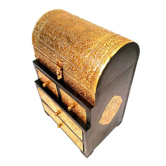 Vintage Jewelry Box Brass | Wooden Chest With 5 Drawers