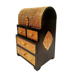 Vintage Jewelry Box Brass | Wooden Chest With 5 Drawers
