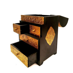 Vintage Jewelry Box Brass | Wooden Chest With 5 Drawers