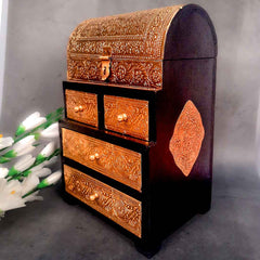 Vintage Jewelry Box Brass | Wooden Chest With 5 Drawers