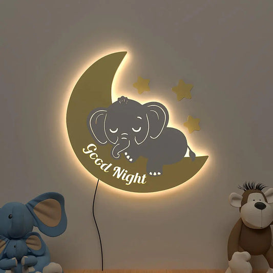 Slepping Baby Elephant Backlit Wooden Wall Décor