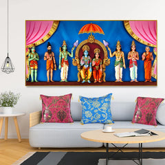 Spiritual Lord Ram Darbar Canvas Wall Painting for Home Clearance Sale