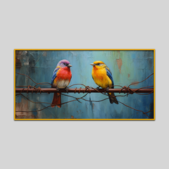 Beautiful Fence Friends Two Birds Perched Canvas Wall Paintings