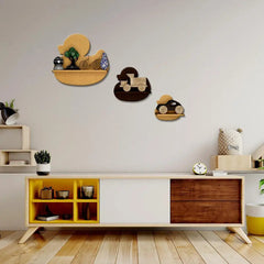 Duck Shape Wood Wall Shelf / Book Shelf,Walnut and Oak Finish