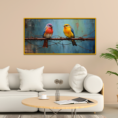 Beautiful Fence Friends Two Birds Perched Canvas Wall Paintings