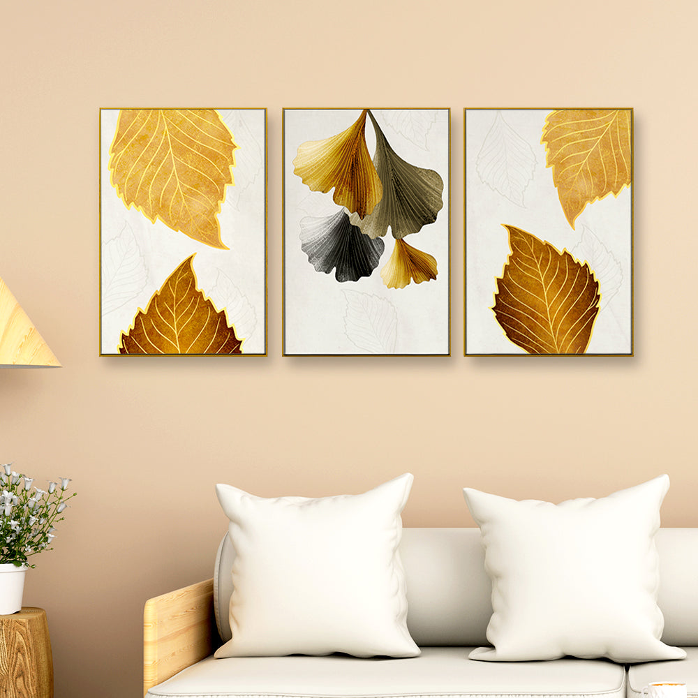 Lush Golden Leaves Frames Set Of 3