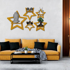 Stars Shape Wood Wall Shelf / Book Shelf, Gold Color