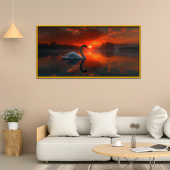 Beautiful Swan Bird Natural Surrounding Canvas Printed Wall Paintings