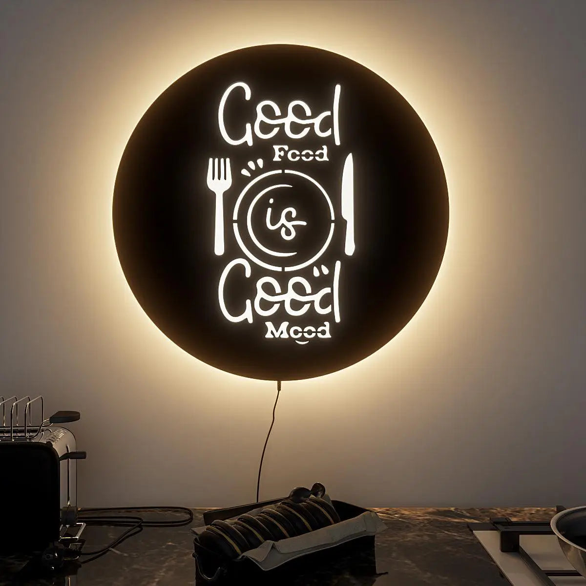 Circular 'Good Food' Backlit Wall Decor for Kitchen