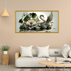 3d Swan Butterfly Flower Most Beautiful White Background Canvas Printed Wall Paintings