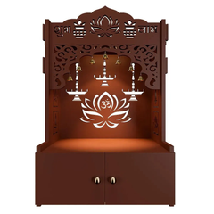 Lotus Brown Wooden Wall Temple for Home With Inbuilt focus Lights & Spacious Shelf