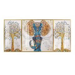 The Golden Elephant Prosperity Triptych: Jeweled Acrylic Canvas Set