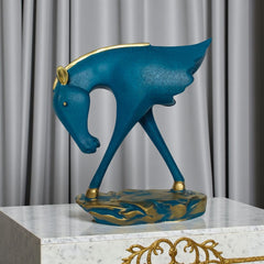 Elegant Blue & Gold Abstract Horse Statue - Modern Art Showpiece