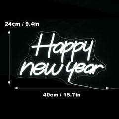 Happy New Year Neon Sign | Dimmable LED Lights for New Years Eve Party Wall Decor & Winter Christmas