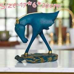 Elegant Blue & Gold Abstract Horse Statue - Modern Art Showpiece