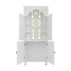Minimalist White Pooja Mandir with Om Design | Home Temple Storage Unit