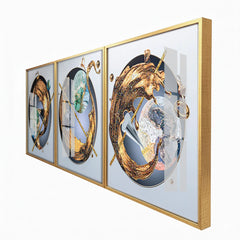 Luxury  Abstract Wall Art: Gold Splash & Cosmic Spheres Triptych (Set of 3)