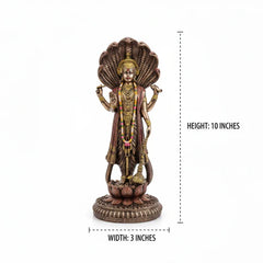 Lord Vishnu Idol Showpiece – Detailed Polyresin Statue with Serpent Canopy & Lotus Base