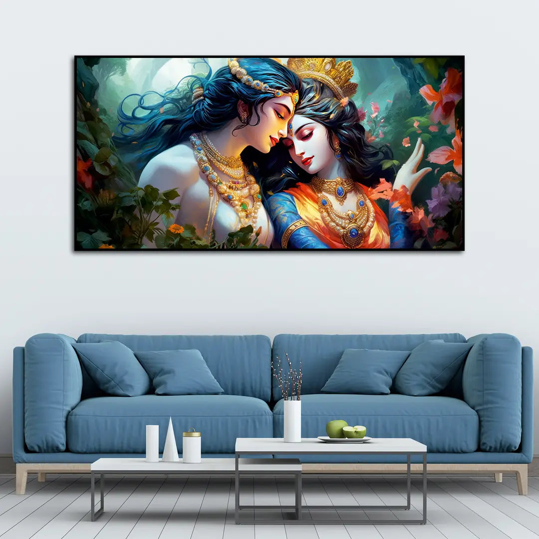 Divine Radha Krishna Wall Decor – Large Horizontal Digital Art Print on Canvas