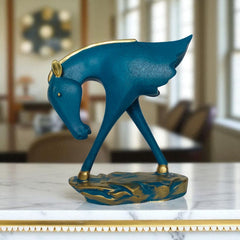 Elegant Blue & Gold Abstract Horse Statue - Modern Art Showpiece