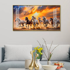 Running Seven Horses Acrylic Wall Art-Sunset Painting for Living Room Success & Prosperity