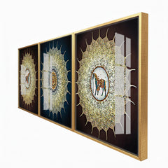 Premium Abstract Horse Painting Set | Intricate Gold Mandala Design (Set of 3)