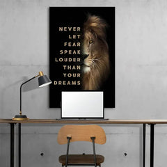 Never Let Fear Speak Louder Than Your Dreams Gold & Black Lion Wall Decor