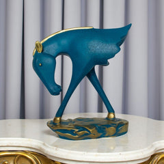Elegant Blue & Gold Abstract Horse Statue - Modern Art Showpiece