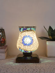 Mosaic Glass Table Lamp with wood Square Brown Base (NM27)