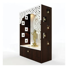 Premium Quality Temple with Inbuilt Focus Light & Spacious Wooden Shelf Walnut Color