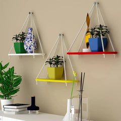 Wooden Wall Hanging Planter Shelf with Rope (Multicolor, Set of 3)