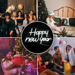 Happy New Year Neon Sign | Dimmable LED Lights for New Years Eve Party Wall Decor & Winter Christmas