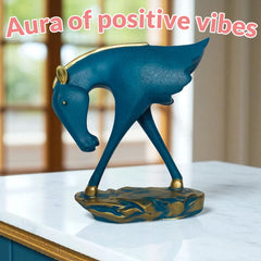 Elegant Blue & Gold Abstract Horse Statue - Modern Art Showpiece