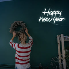 Happy New Year Neon Sign | Dimmable LED Lights for New Years Eve Party Wall Decor & Winter Christmas