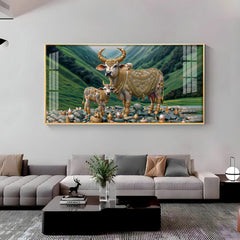 Sacred Kamdhenu Cow and Calf Acrylic Painting-Vastu Shastra Wall Art for Prosperity & Abundance