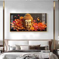 Golden Buddha with Blooming Lotus Acrylic Wall Painting