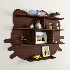 Cat Shape Backlit Wood Wall Shelf / Book Shelf / Night Light, Walnut Finish