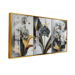 Premium Acrylic Floral Painting Set | Modern Black and Gold Orchid Decor