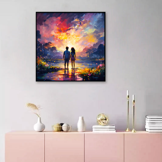 A Scene of Friends Embracing and Laughing Together Canvas Wall Paintings & Arts