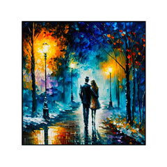 Abstract Texture Rainbow Trees with Walking Couple Love Canvas Wall Paintings & Arts