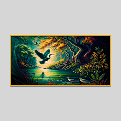 Vintage Forest Landscape with Lake Plants Canvas Wall Paintings