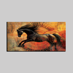 Dynamic Black Horse Wall Art – Abstract Energy-Inspired Painting on Fiery Textured Background