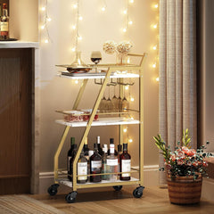 3 Tier Kitchen Bar Trolley In White Gold Finish