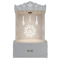 Surya Chakra MDF Wood Temple with Spacious Shelf & Inbuilt Focus Light- White