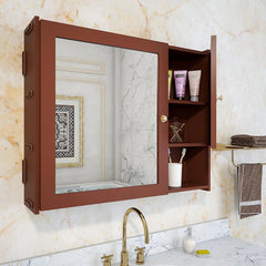 Sturdy Wooden Bathroom Storage Cabinet with Mirrors & 5 Spacious Shelves- Solid Brown