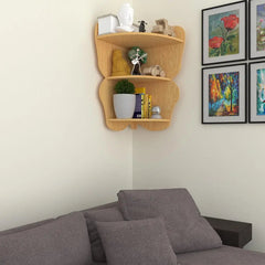 Butterfly Shape Wood Corner Wall Shelf / Book Shelf,Oak Finish